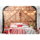 Allenjoy Christmas Backdrop Rustic Wood Headborad with Lights for Family