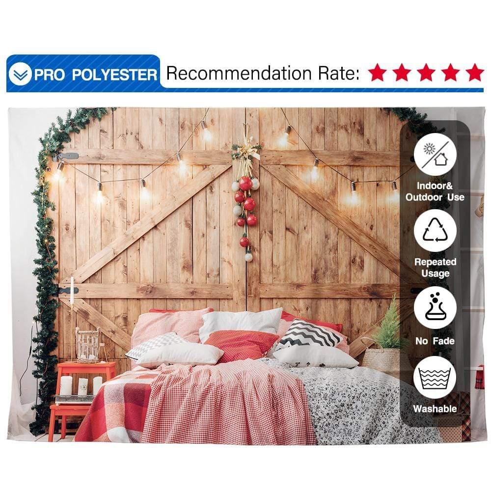 Allenjoy Christmas Backdrop Rustic Wood Headborad with Lights for Family - Allenjoystudio