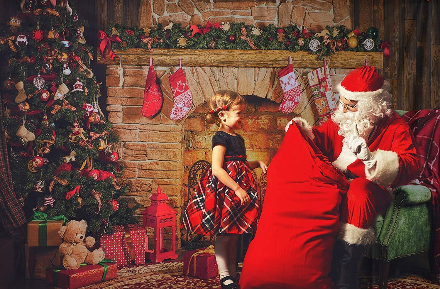 Allenjoy Christmas Tree Red Socks Hang on Fireplace Backdrop - Allenjoystudio