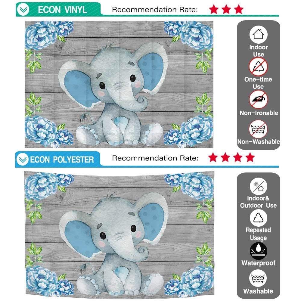 Allenjoy Blue Elephant Floral Wood Backdrop for Baby Shower - Allenjoystudio