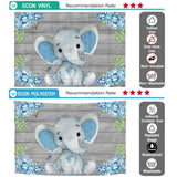 Allenjoy Blue Elephant Floral Wood Backdrop for Baby Shower - Allenjoystudio