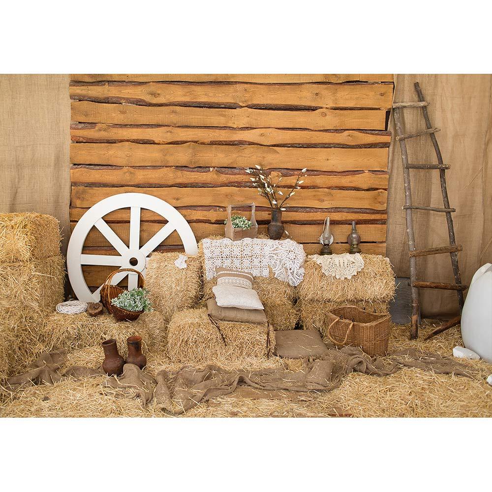Allenjoy Wood Farm Cowboy Autumn Haystack Backdrop - Allenjoystudio
