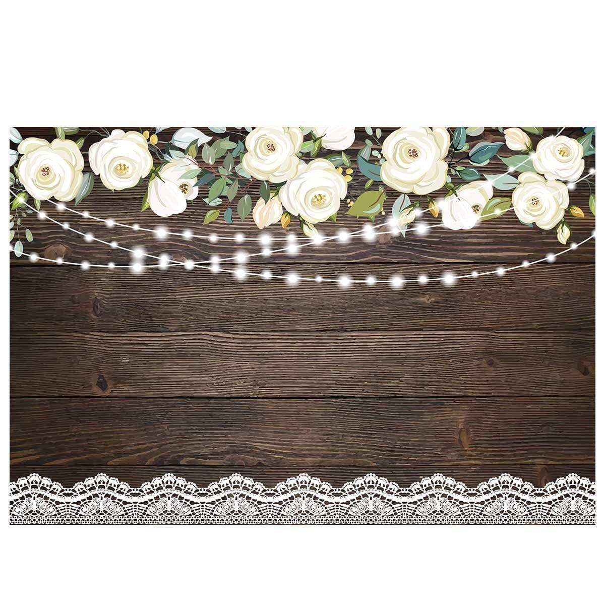 Allenjoy White Flower Romantic Retro Chocolate Wood Backdrop - Allenjoystudio