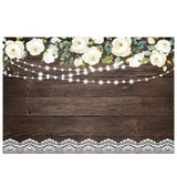 Allenjoy White Flower Romantic Retro Chocolate Wood Backdrop