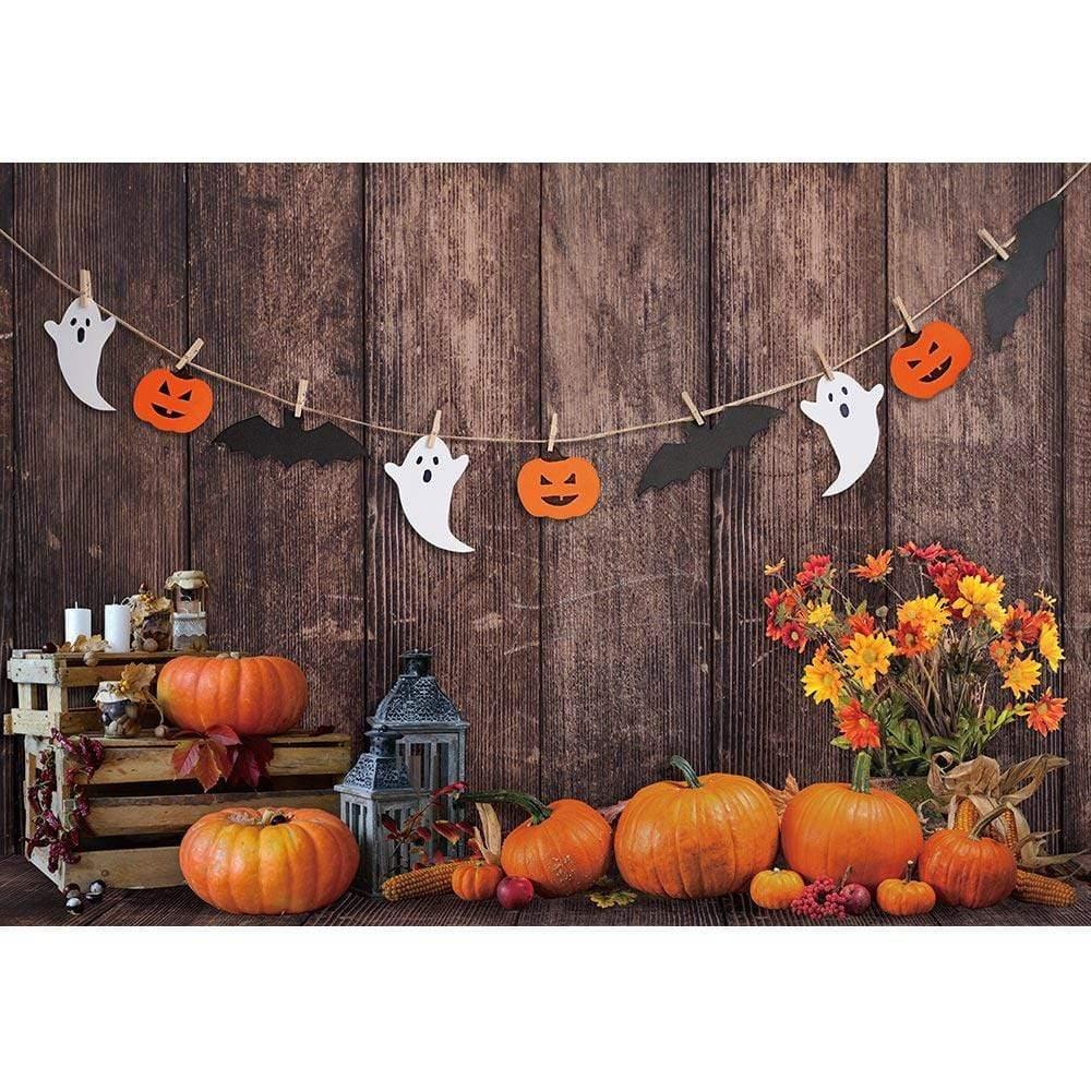 Allenjoy Wooden Halloween Pumpkin Bats Ghosts Children Backdrop - Allenjoystudio