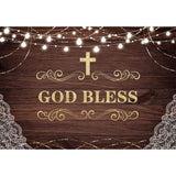 Allenjoy God Bless Glitter Lights Wood Backdrop for First Communion