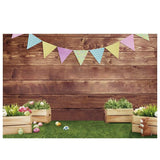 Allenjoy Wooden Easter Eggs Rabbit Colorlful Flag Backdrop - Allenjoystudio