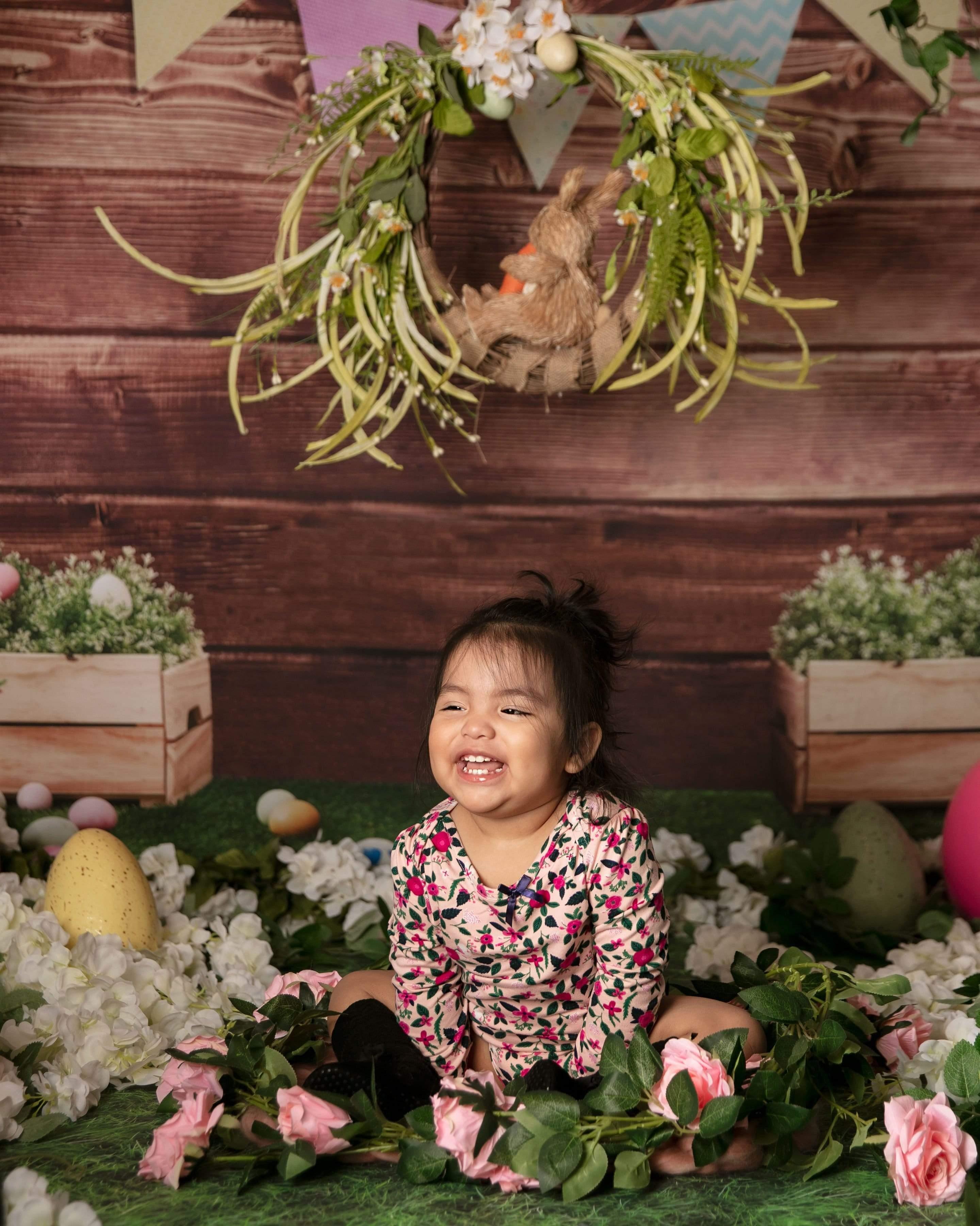 Allenjoy Wooden Easter Eggs Rabbit Colorlful Flag Backdrop - Allenjoystudio