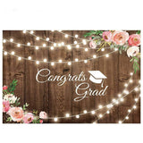 Allenjoy Graduation Wooden Backdrop with Pink Flower Lights Decor