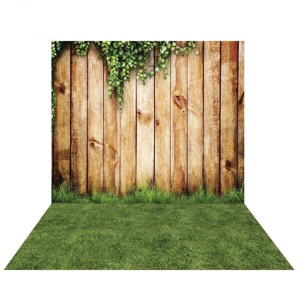 Allenjoy Wood Wall Spring Backdrop Green Leaves Decor Grass Floor - Allenjoystudio