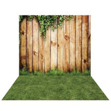 Allenjoy Wood Wall Spring Backdrop Green Leaves Decor Grass Floor