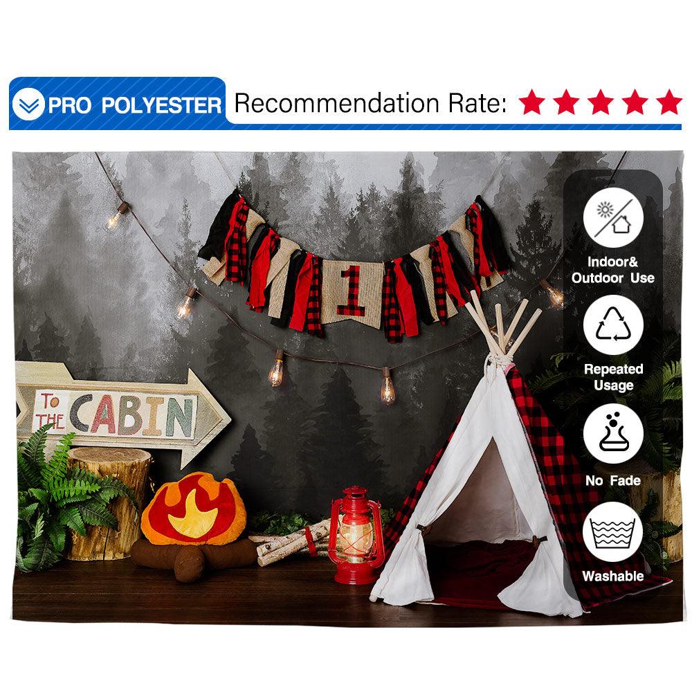 Allenjoy Forest Camping Tent Campfire 1st Birthday Cakesmash Backdrop - Allenjoystudio
