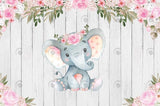 Allenjoy Wood Flora Elephant Baby Shower Birthday Backdrop