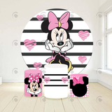 Allenjoy Minnie Birthday Party Decoration Round Circle Backdrop Cover Plinth Cylinder Pedestal Cloth Cover