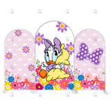 Allenjoy Spring Flower Donald Duck Cartoon Happy Birthday Party Arch Backdrop Wall Cloth Cover