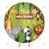 Allenjoy Jungle Theme Children Birthday Round Backdrop Cover