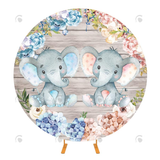 Allenjoy Twins Elephant Decoration Baby Shower Round Backdrop