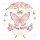 Allenjoy Butterfly Birthday Decoration Round Backdrop