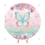 Allenjoy Butterfly Birthday Decoration Round Backdrop Cover