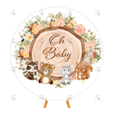 Allenjoy Animal Floral Wood Oh Baby Baby Shower Party Round Backdrop Cover