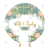 Allenjoy Green Floral Baby Shower Party Round Backdrop