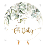 Allenjoy Green Leaf Gold Oh Baby Baby Shower Party Round Backdrop Cover