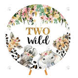 Allenjoy Two Wild Jungle Animals Birthday Party Round Backdrop Cover