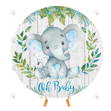 Allenjoy Wood Grain Elephant Baby Shower Party Round Cover