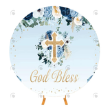 Allenjoy God Bless Baptism Round Backdrop Cover