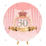 Allenjoy Pink 30Th Happy Birthday Round Backdrop Cover