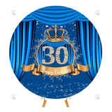 Allenjoy Blue 30Th Happy Birthday Round Backdrop Cover