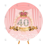 Allenjoy Pink 40Th Happy Birthday Round Backdrop Cover