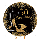 Allenjoy Gold Happy 50Th Birthday Round Backdrop Cover