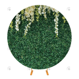 Allenjoy Green Leaves Grass Fabric Round Backdrop Cover For Birthday Wedding Event