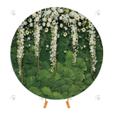 Allenjoy Green Leaves Grass Fabric Circle Backdrop