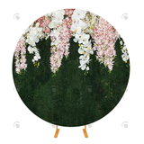 Allenjoy Green Leaves Grass Flora Circle Backdrop Cover For Party Event Decorate