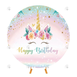 Allenjoy Girls Birthday Party Unicorn Theme Fabric Round Backdrop Cover