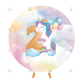 Allenjoy Girls Birthday Party Unicorn Theme Fabric Round Backdrop