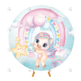 Allenjoy Unicorn Theme Fabric Round Backdrop For Birthday Party