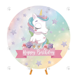 Allenjoy Unicorn Theme Birthday Fabric Round Cover