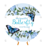 Allenjoy Blue Butterfly Flower Round Fabric Backdrop Cover