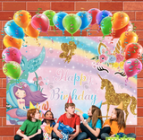 Allenjoy Mermaid Unicorn Birthday Decoration Wall Backdrop