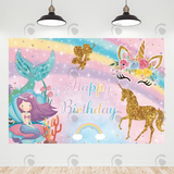 Allenjoy Mermaid Unicorn Birthday Decoration Wall Backdrop