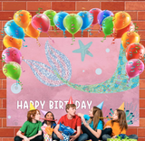 Allenjoy Mermaid Tail Happy Birthday Backdrop