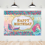 Allenjoy Cartoon Mermaid Happy Birthday Backdrop