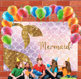 Allenjoy Gold Mermaid Tail Happy Birthday Backdrop