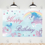 Allenjoy Unicorn Mermaid Happy Birthday Backdrop