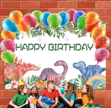 Allenjoy Flora Dinosaur Theme Happy Birthday Backdrop