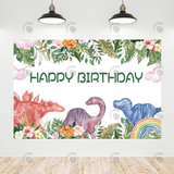 Allenjoy Flora Dinosaur Theme Happy Birthday Backdrop