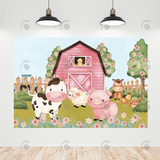 Allenjoy Pink Farm Happy Birthday Backdrop